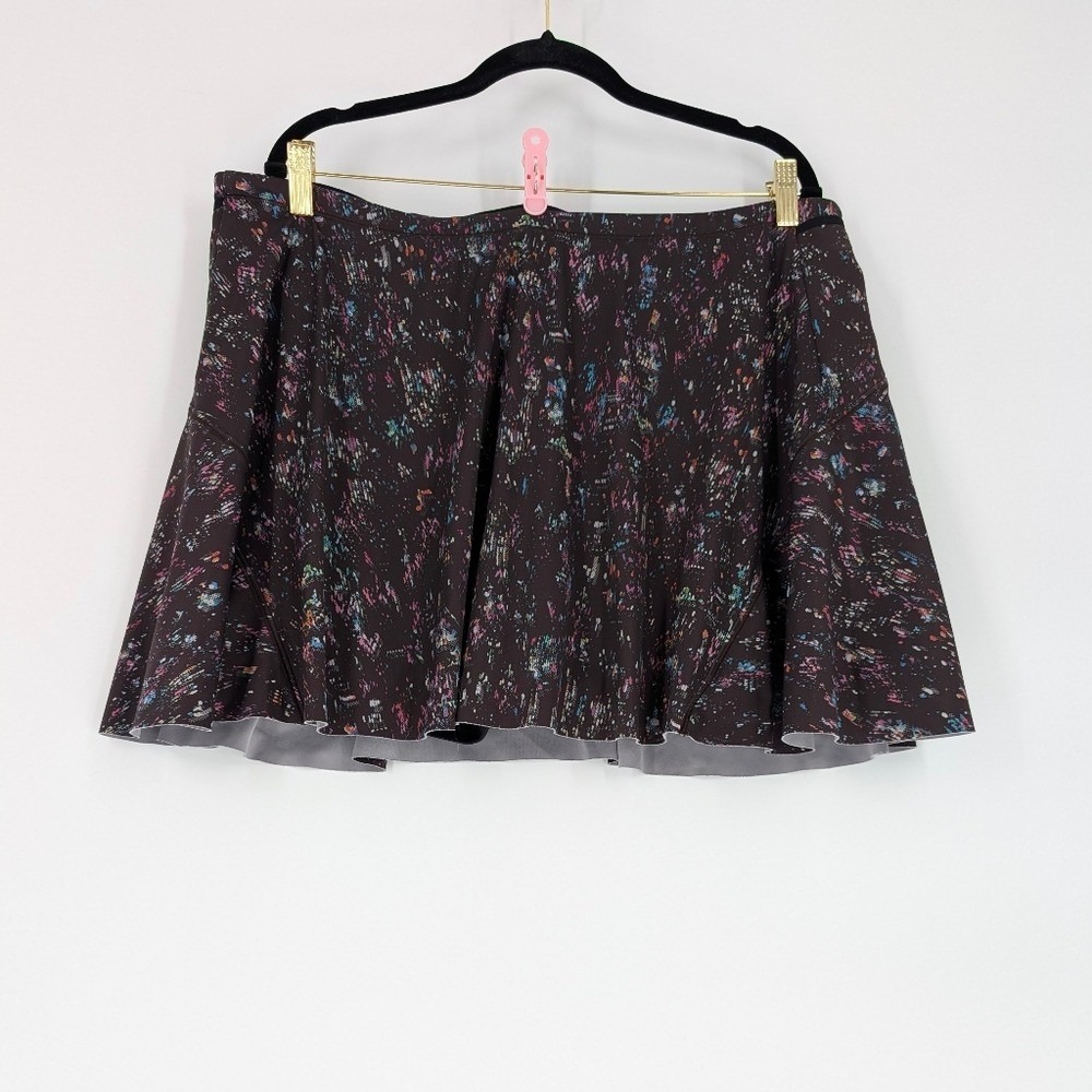Athleta Match Point‎ Skort XL Black Multicolor Paint Splatter Tennis Pickleball